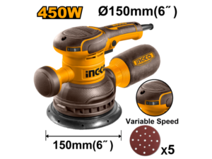 Lijadora Roto Orbital Electrica 150Mm 450W Con 5 Lijas