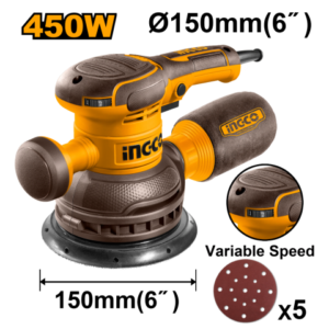 Lijadora Roto Orbital Electrica 150Mm 450W Con 5 Lijas