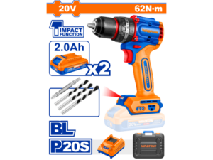 TALADRO ATORN. C/ PERCUTOR A BATERÍA 20V P20S BRUSHLESS C/2BAT, CARGADOR, ACCESORIOS Y VALIJA