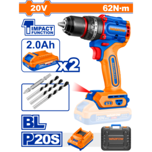 TALADRO ATORN. C/ PERCUTOR A BATERÍA 20V P20S BRUSHLESS C/2BAT, CARGADOR, ACCESORIOS Y VALIJA
