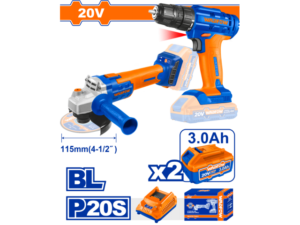 SET AMOLADORA BRUSHLESS + ATORNILLADOR A BATERIA 20V C/ 2 BAT 3.0 AMP + CARGADOR