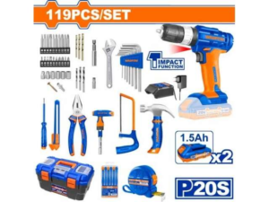 SET 119 PCS TALADRO C PERCUTOR 20V + HERRAMIENTAS + VALIJA
