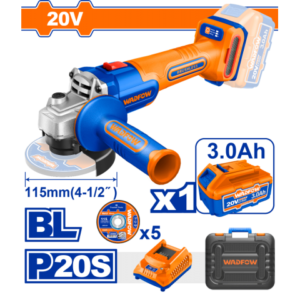 AMOLADORA A BATERIA BRUSHLESS 20V C/ BAT 3.0 AMP + CARGADOR 5 DISCOS + VALIJA