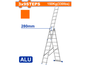 ESCALERA EXTENSIBLE 3 SECCIONES X 9 ESCALONES ALUMINIO