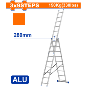 ESCALERA EXTENSIBLE 3 SECCIONES X 9 ESCALONES ALUMINIO