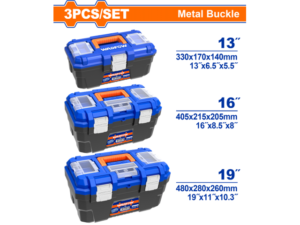 SET X 3 CAJAS DE HERRAMIENTA 13" 16" 19" BROCHE METALICO