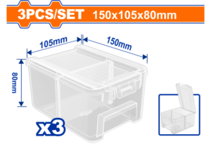 SET DE 3PCS CONTENEDOR PLASTICO TRANSPARENTE APILABLE 150X105X80MM