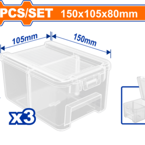 SET DE 3PCS CONTENEDOR PLASTICO TRANSPARENTE APILABLE 150X105X80MM