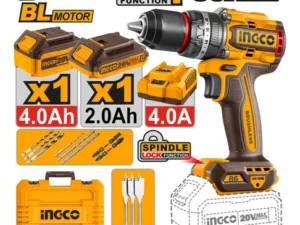 TALADRO ATORNILLADOR PERCUTOR A BATERÍA 20V P20S BRUSHLESS 86NM C/2BATERÍAS, CARGADOR, VALIJA Y ACCESORIOS INGCO CIDLI20