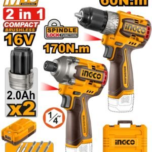 KIT 16V ATORNILLAODR IMPACTO Y COMUN 2 BATERIAS Y CARGADOR