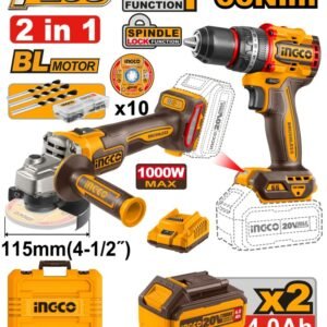 COMBO ATORNILLADOR C/PERCUTOR Y AMOLADORA 2BAT 4A Y CARGADOR
